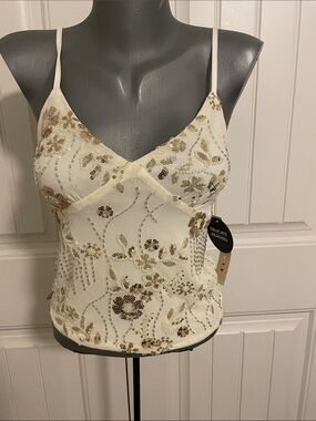Embellished Cream Sequin Cami with Delicate Beading